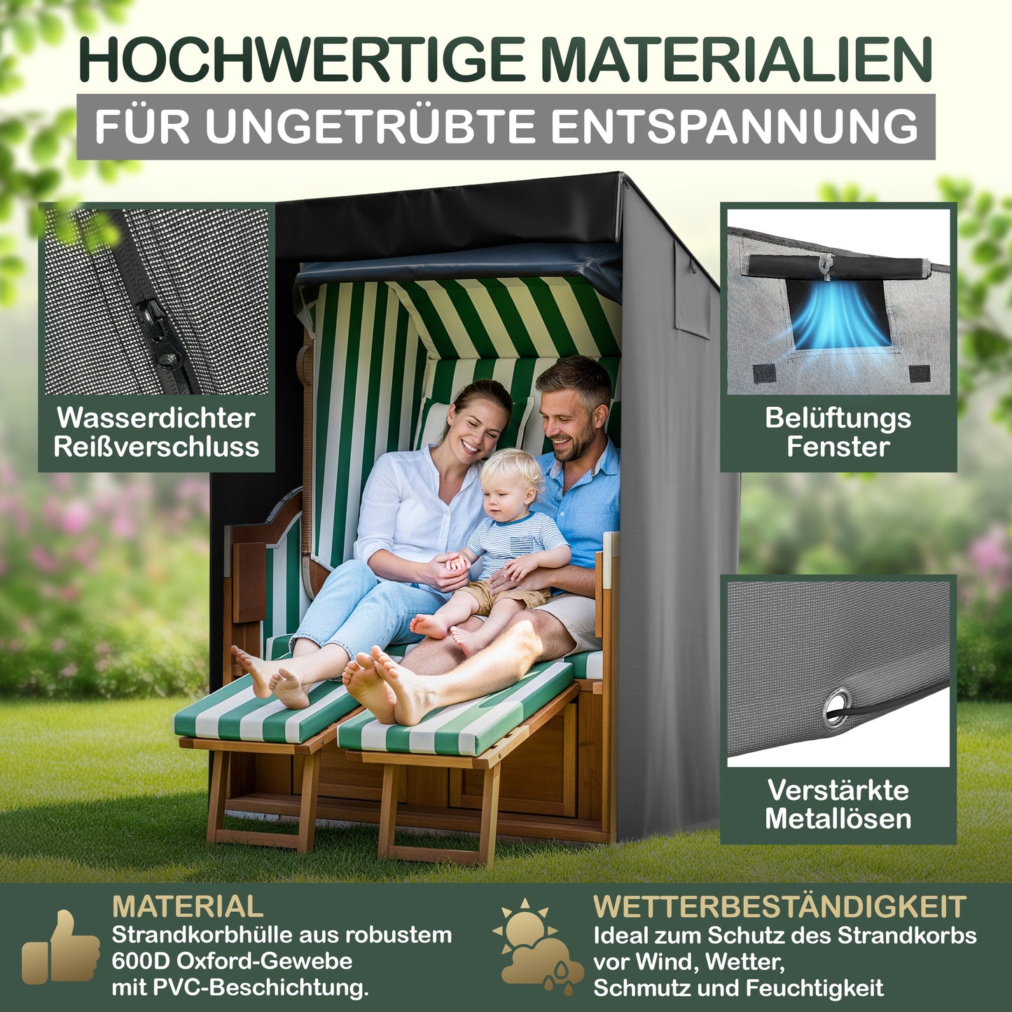 Jéto Strandkorb Schutzhülle Luxus Line - Oxford 600D - für 120cm breit