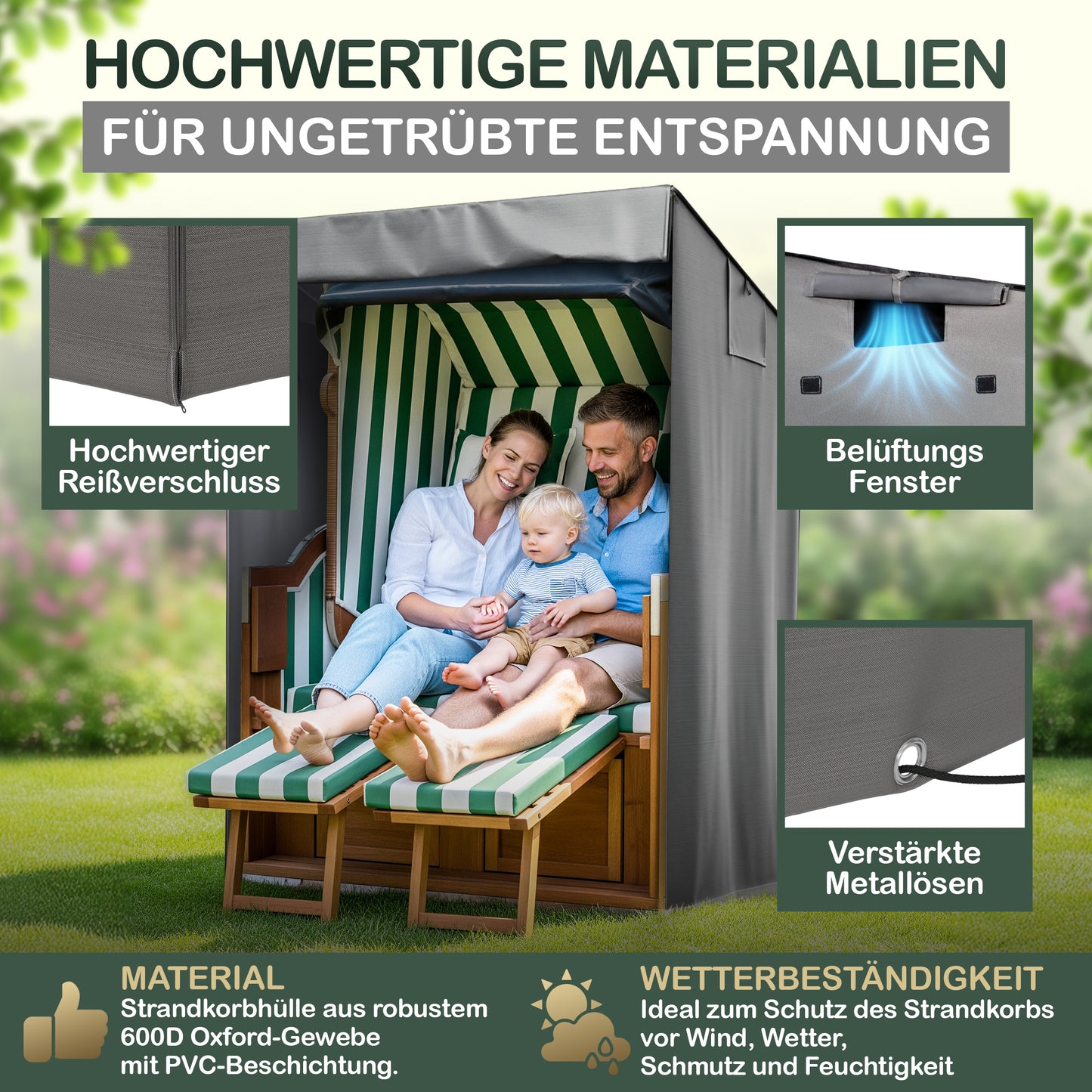 Jéto Strandkorb Schutzhülle Premium Line - Oxford 600D - für 120cm breit