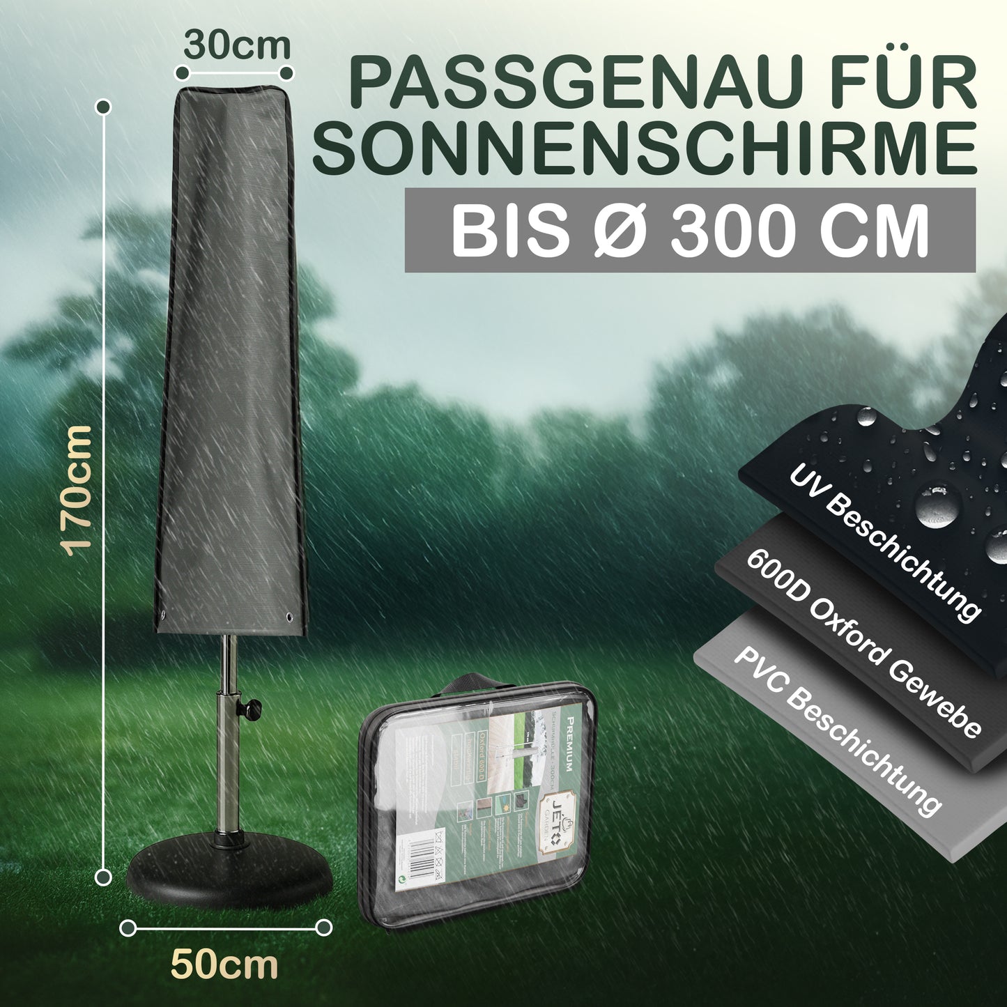 Jéto Sonnenschirm Schutzhülle -Premium Line - für Ø 300 cm - Oxford 600D